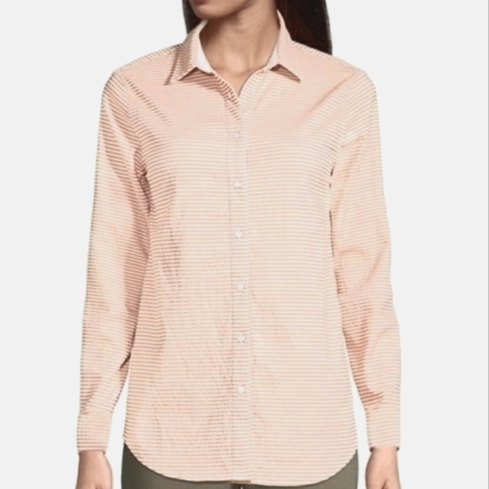 Garnet Hill 100% Pima Organic Cotton Essential ButtonDown Shirt Striped Pink Wht